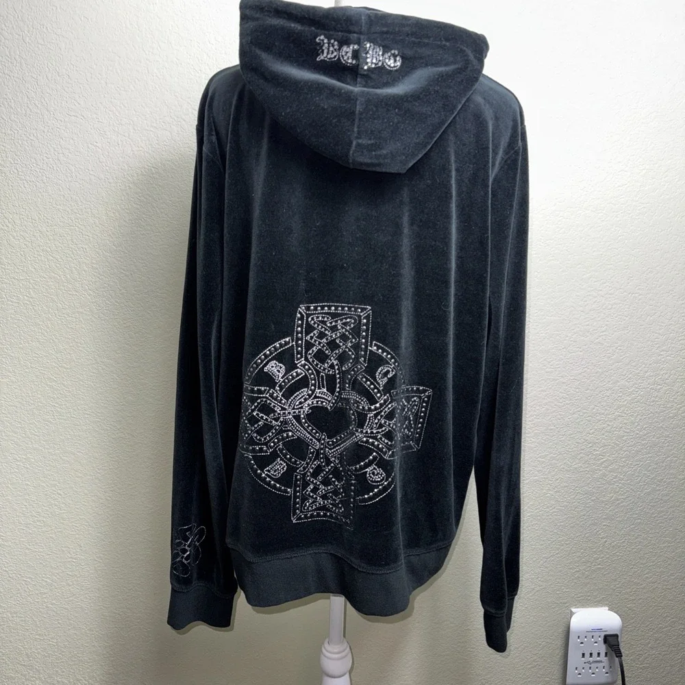 BCBG‎ Max Azria Black Velour Hoodie Rhinestone Bling Y2K McBling Glam 3X